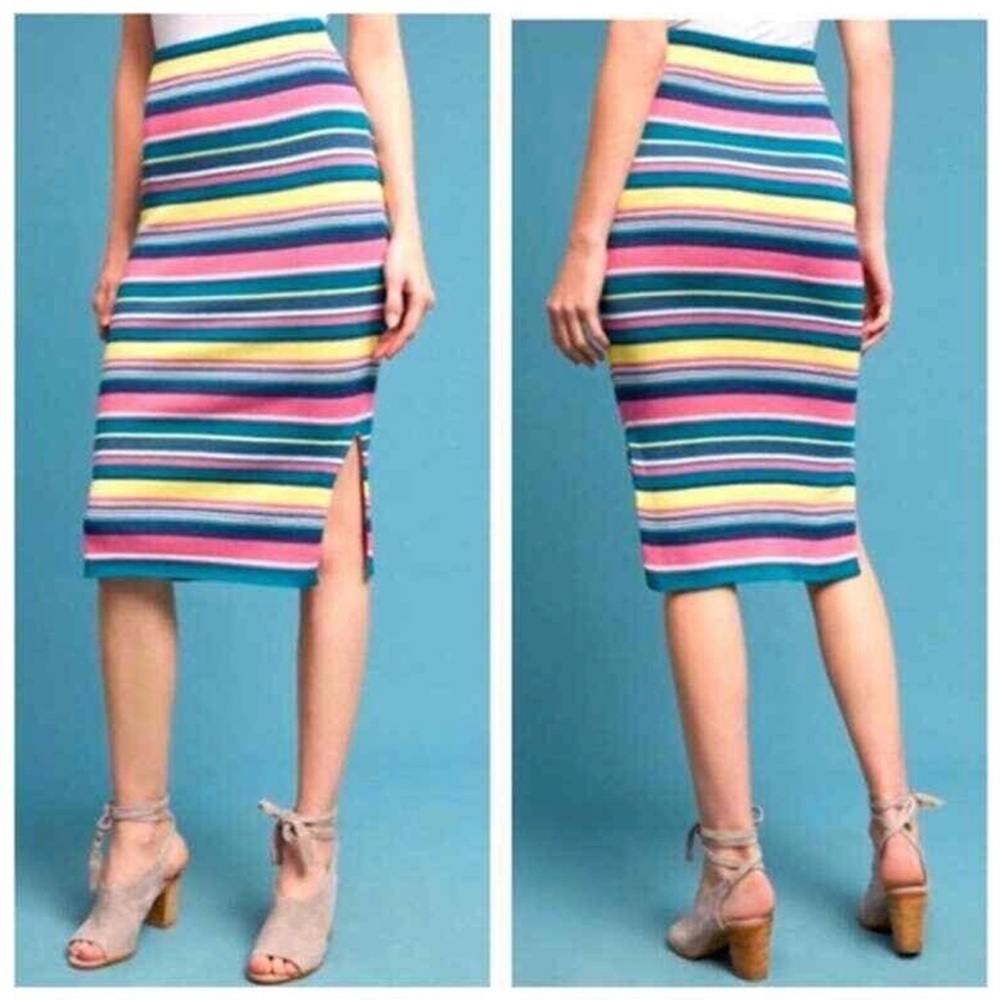 Anthropologie Multicolor Striped Midi Skirt with Side Slit